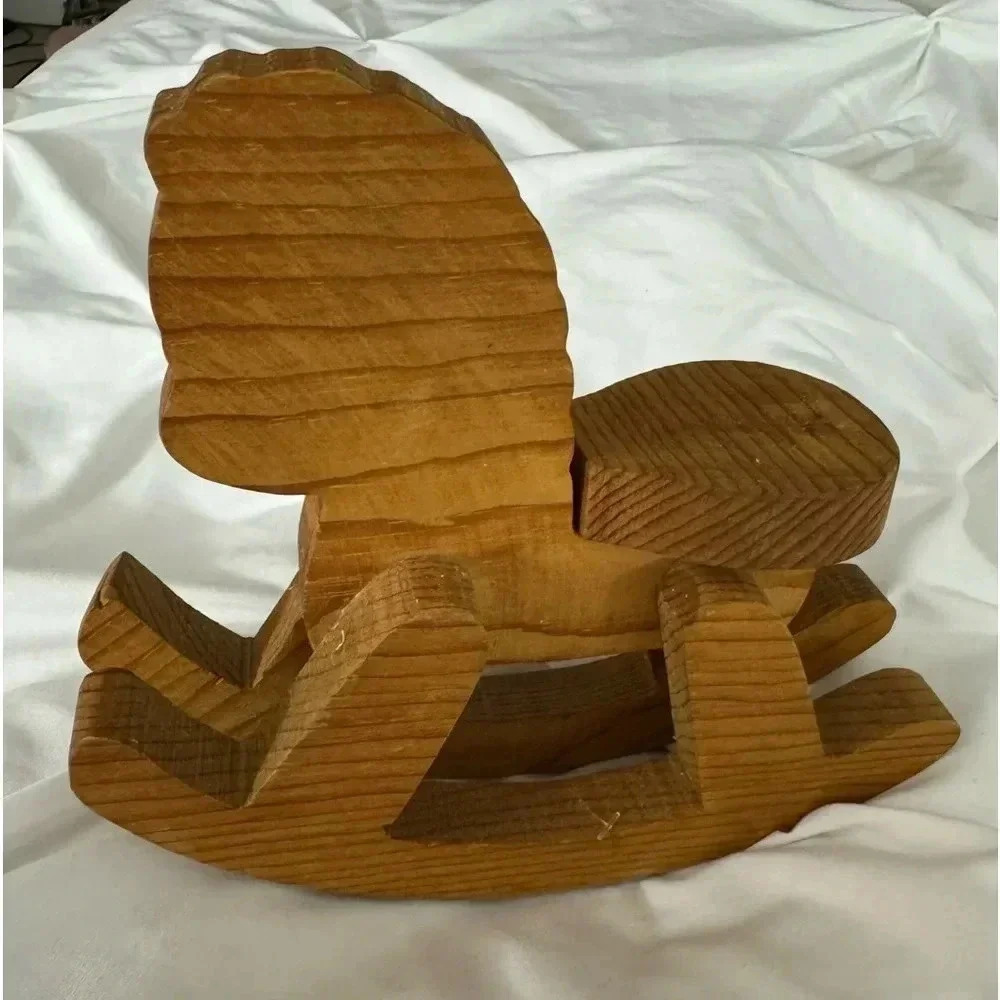 Vintage Handmade Wooden Rocking Horse Nursery Cottage Decor - Picture 5 of 11